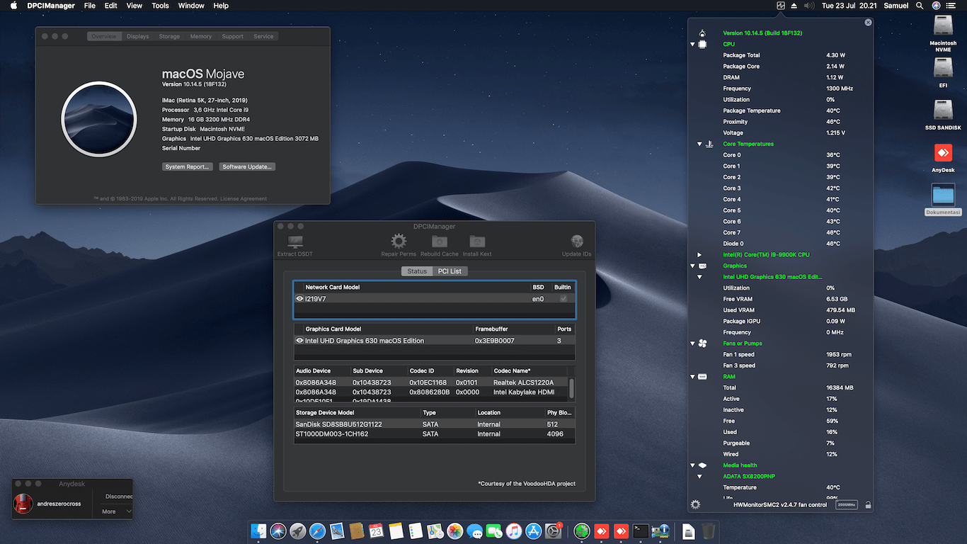 Success Hackintosh macOS Mojave 10.14.5 Build 18F132 at Asus ROG STRIX Z390-E GAMING + Intel Core i9-9900K + GTX 1060